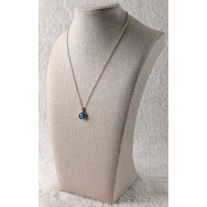 Gold Tone Blue Evil Eye Pendant Necklace Minimalist Protection Jewelry